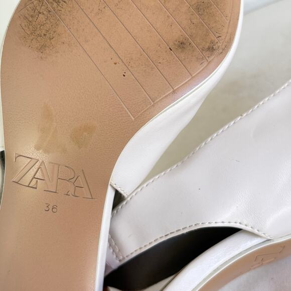 Zara Slingback Pumps 6 36 White Leather Point Toe Heels Academia Prep Wedding - Picture 4 of 6